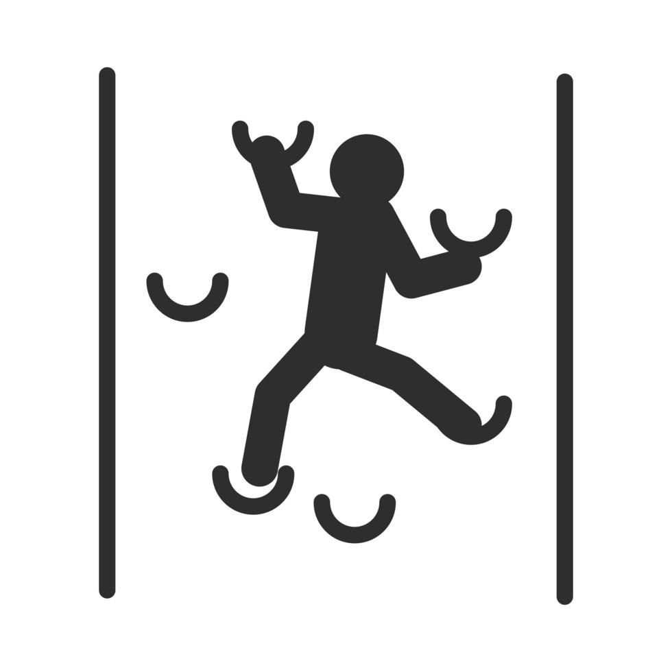 Muro de escalada de entrenamiento deportivo extremo con empuñaduras diseño de icono de silueta de estilo de vida activo vector