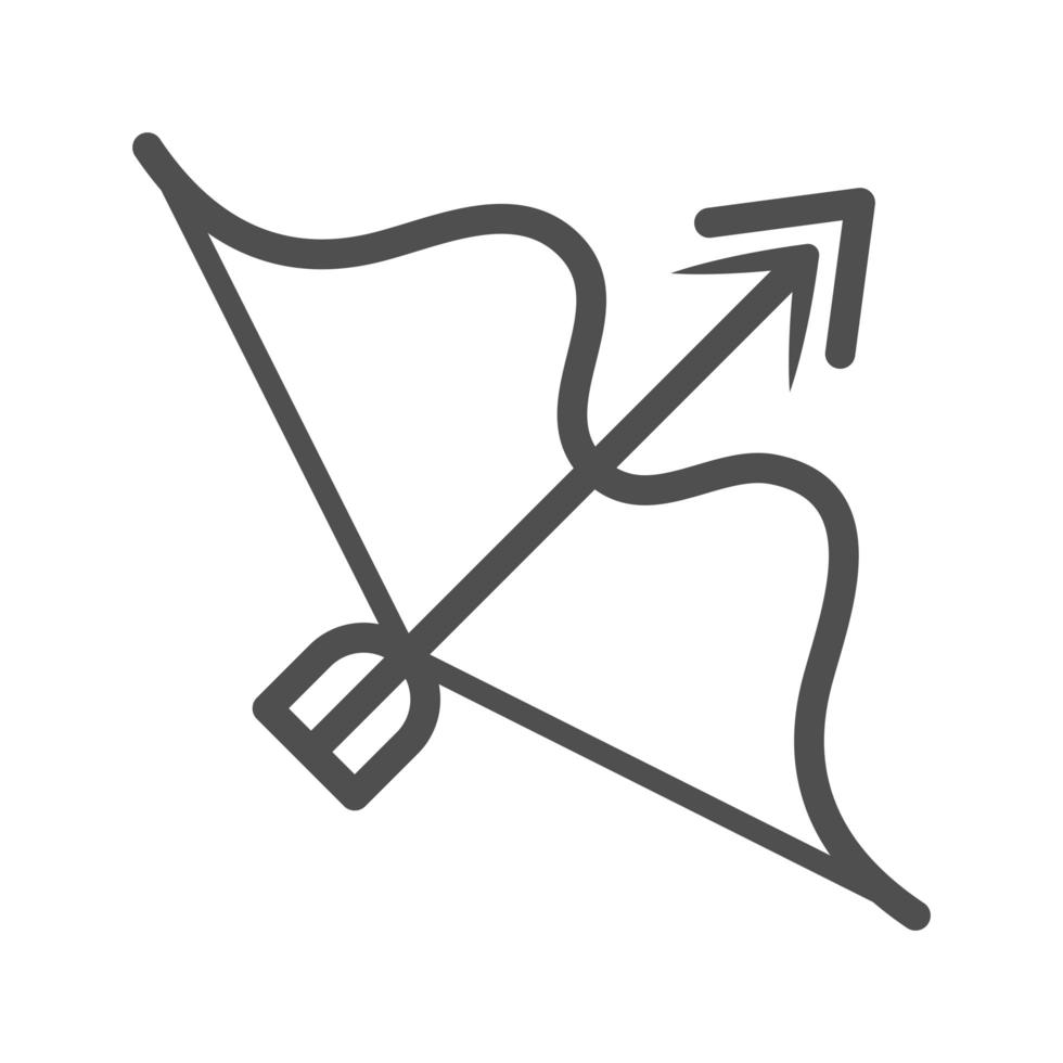 Arma de arco y flecha sobre fondo blanco icono de estilo de línea vector