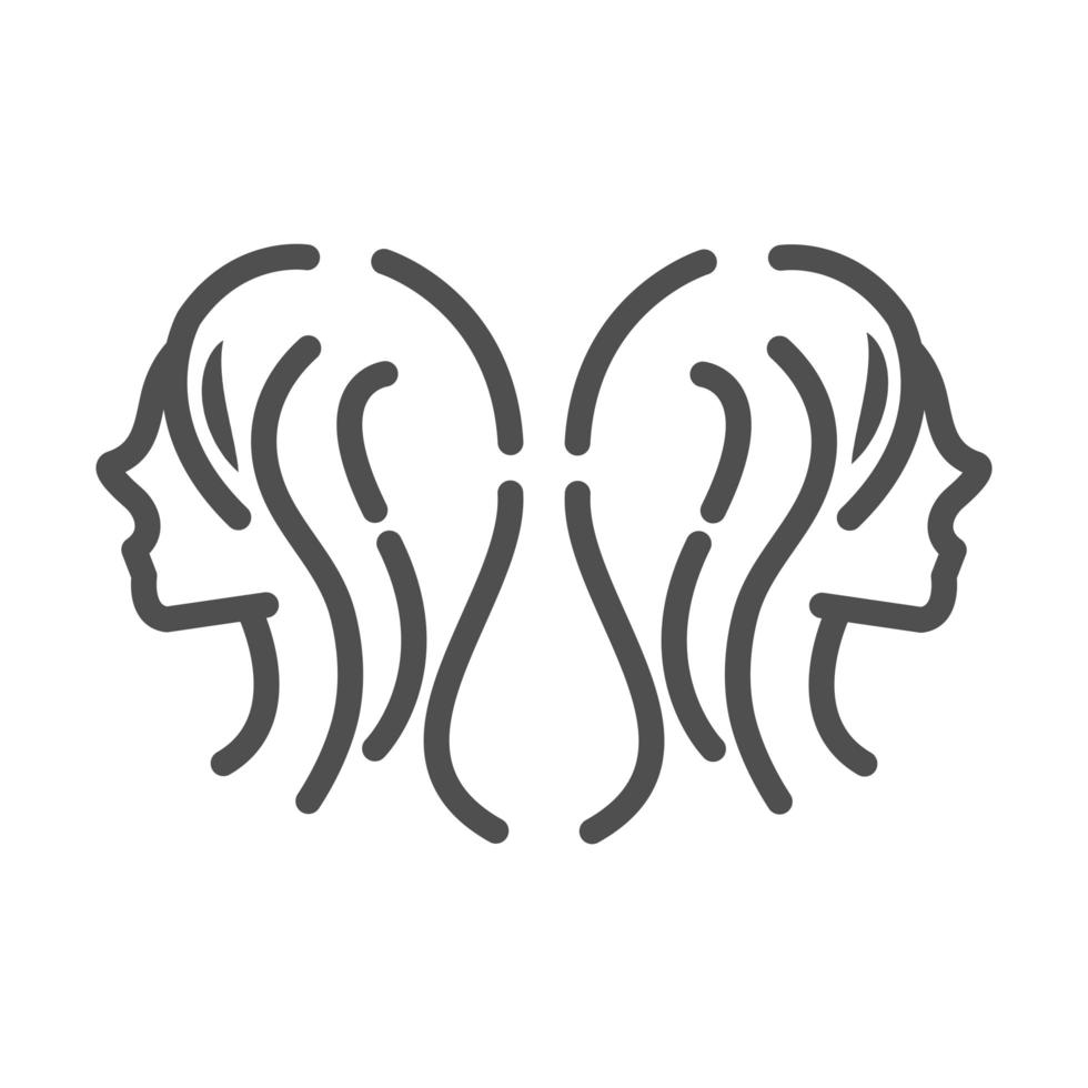 gemelos cabezas femeninas personaje fondo blanco icono de estilo de línea vector