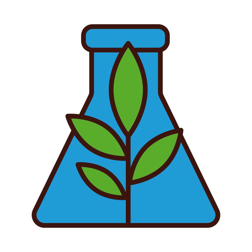 Test tube with leaves line and fill style icon vector
