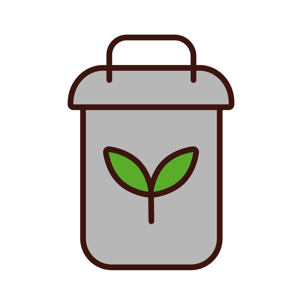 waste bin with leaves fill style icon vector