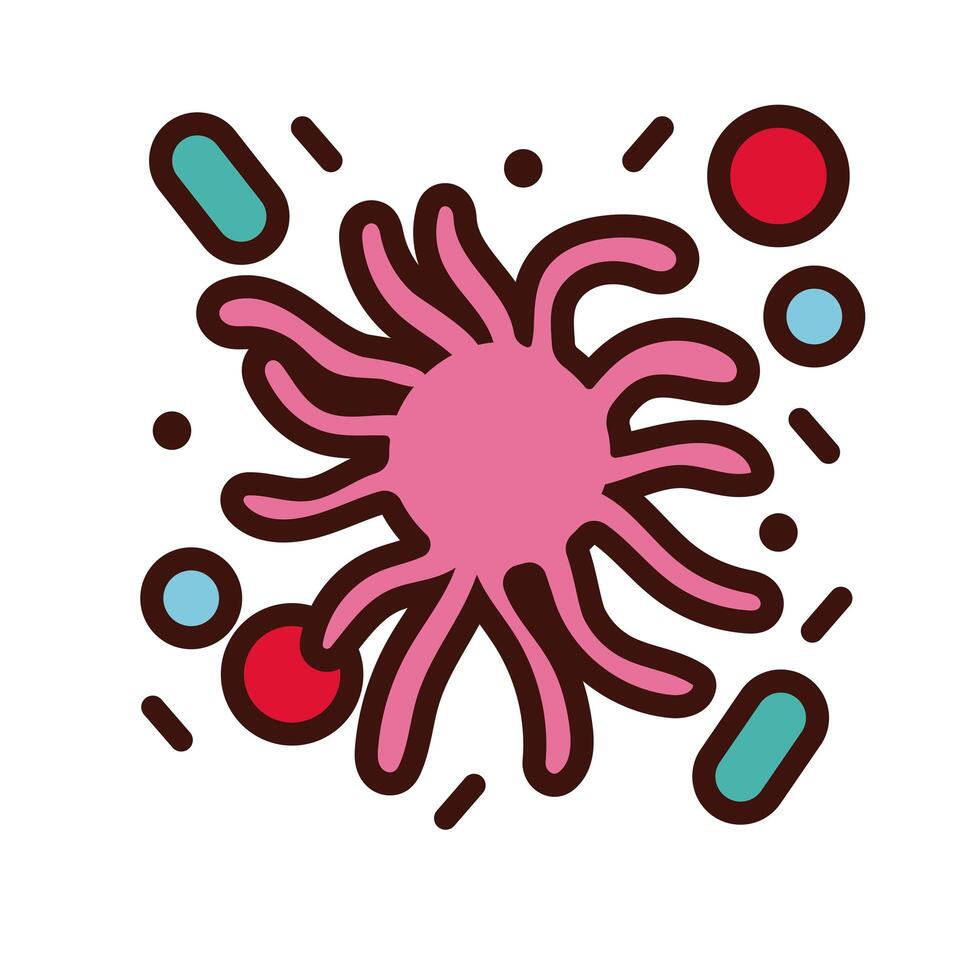 covid19 virus particles line and fill style vector