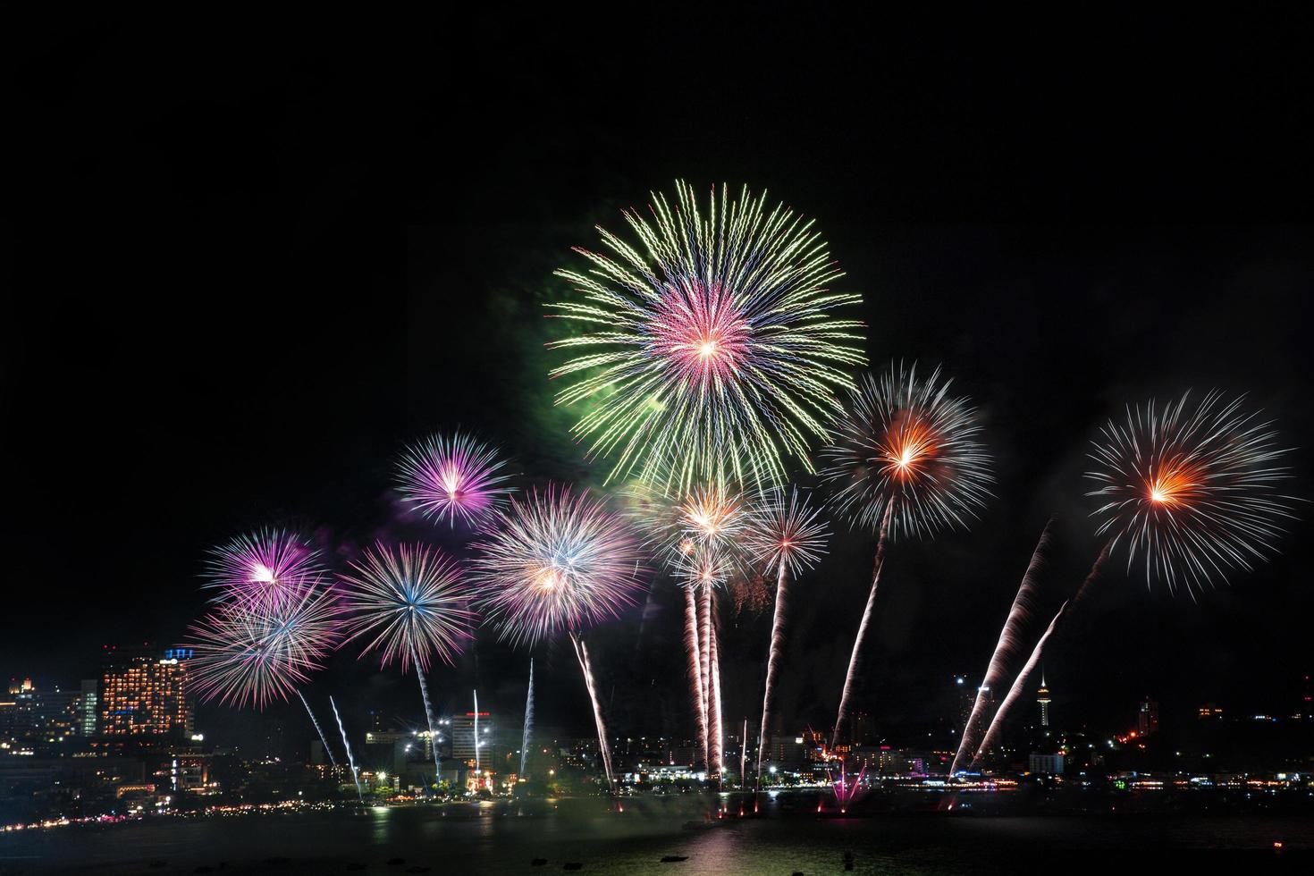 Festive beautiful colorful fireworks display photo
