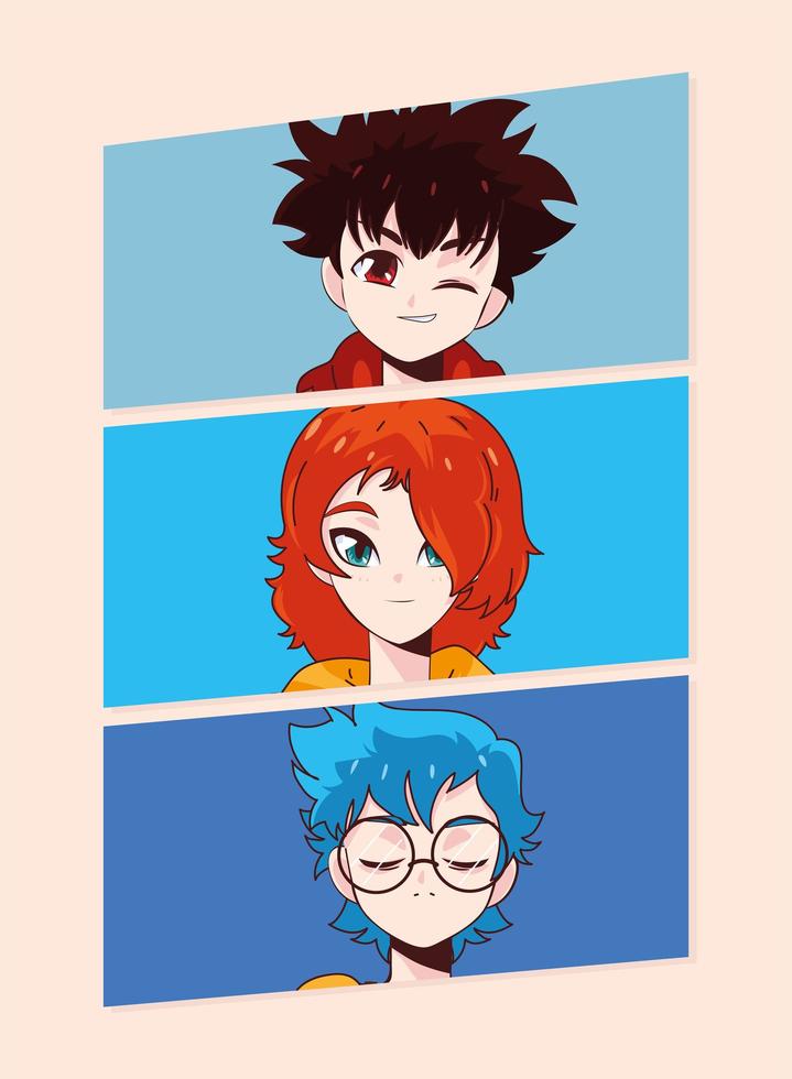 manga men faces vector