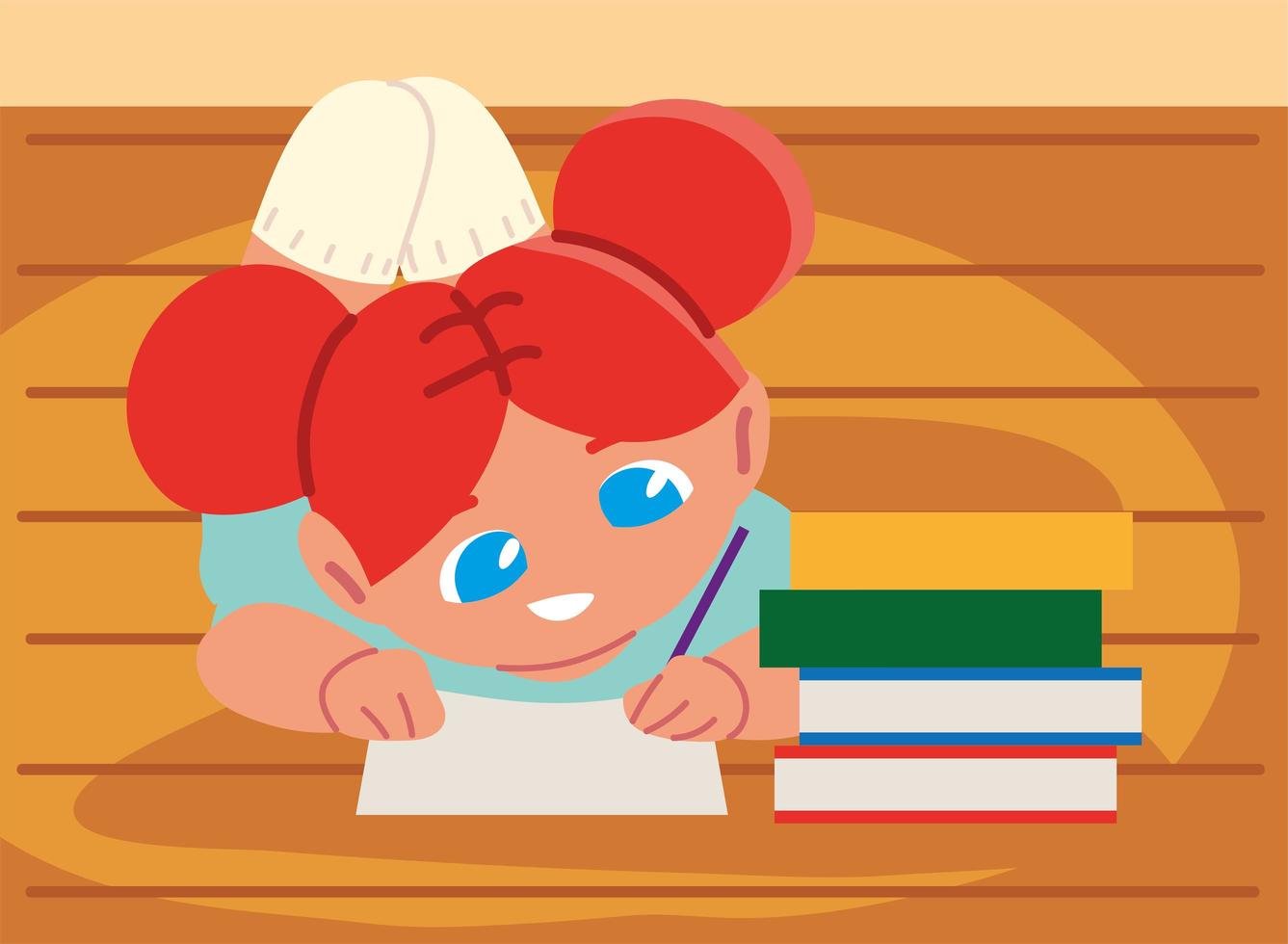 girl studying on the floor vector