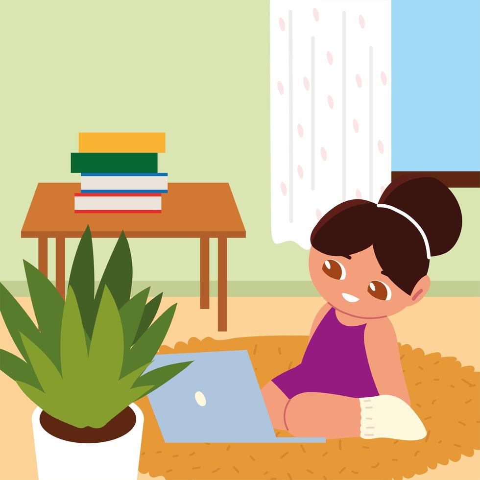 girl with laptop and books vector