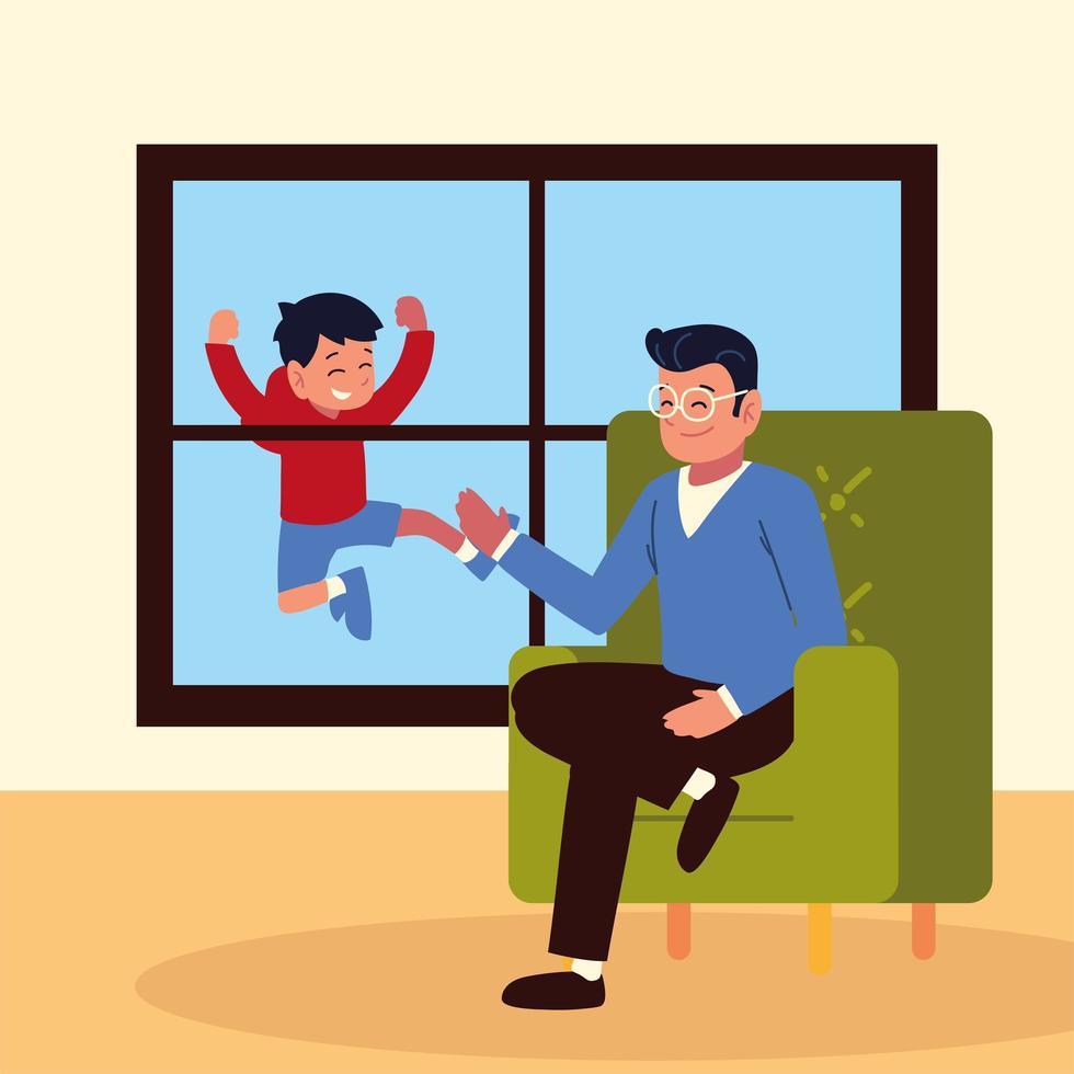 happy dad and son vector