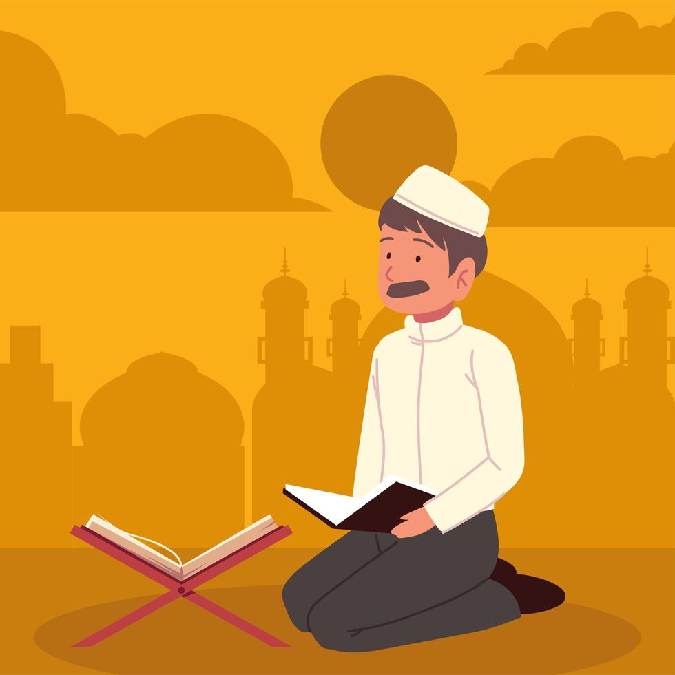 muslim praying to allah vector