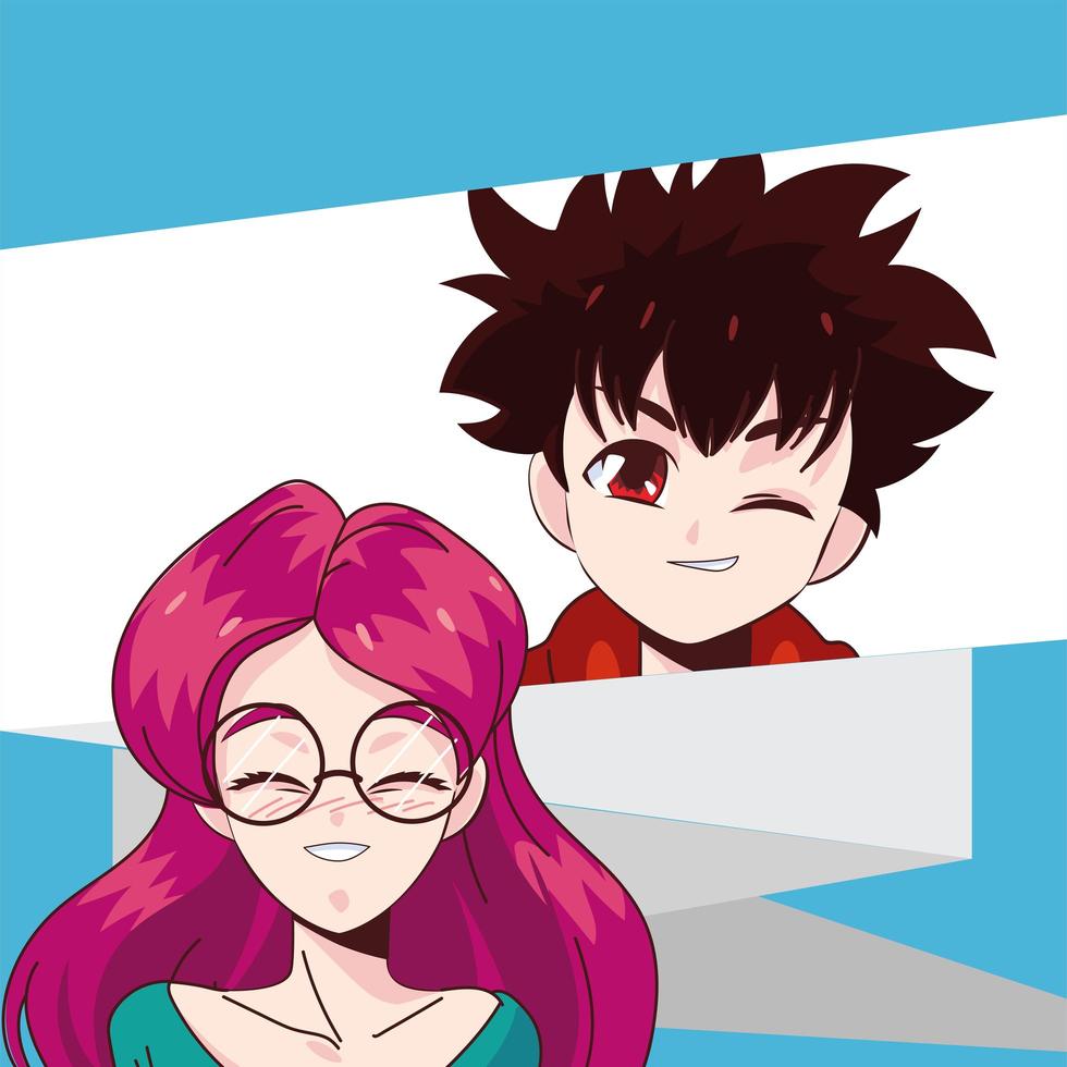 woman with pink hair and man vector