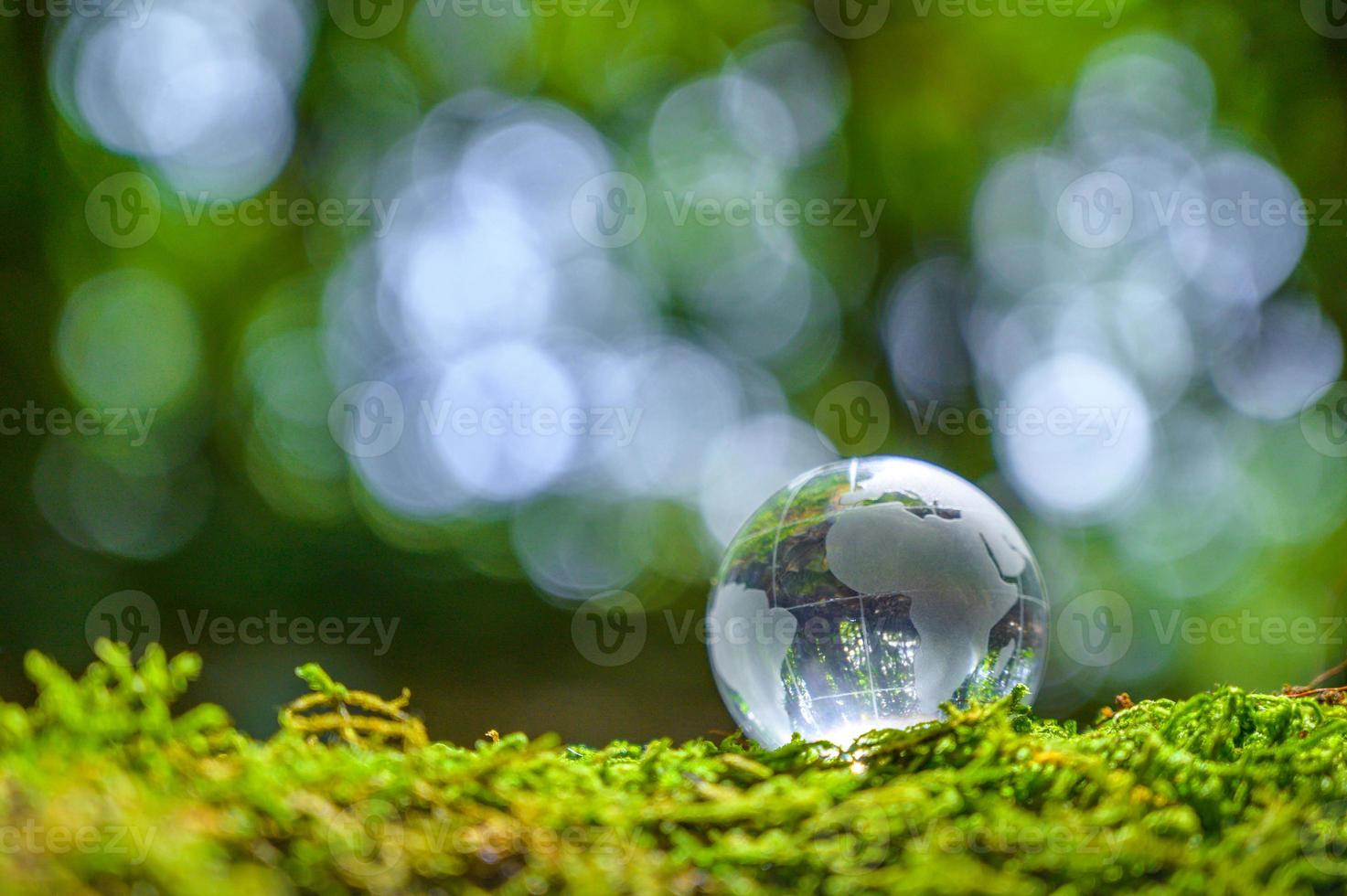 concepto salvar el mundo salvar el medio ambiente el mundo está en la hierba del fondo verde bokeh foto