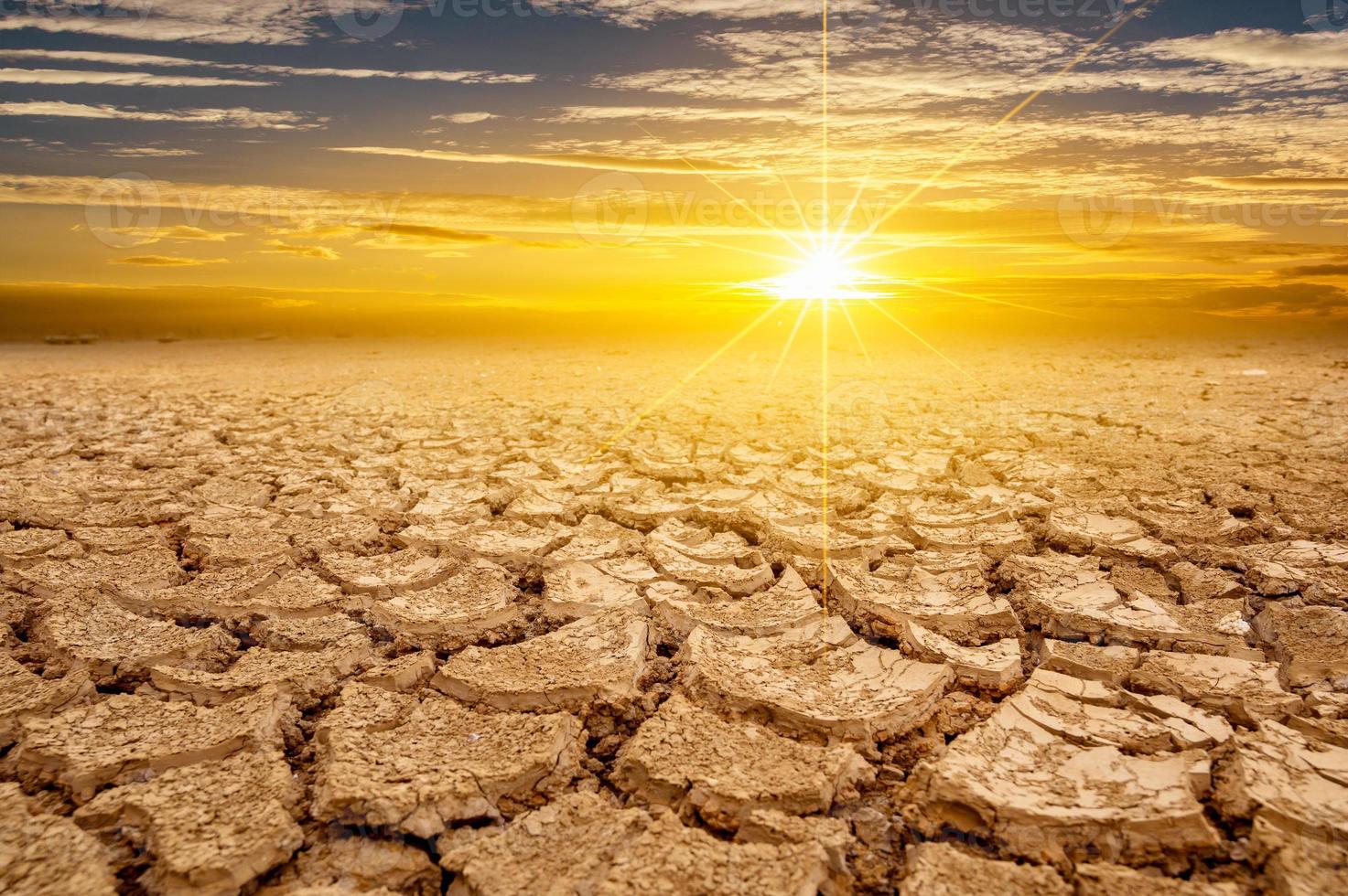 arid Clay soil Sun desert global worming concept cracked scorched earth soil drought desert landscape dramatic sunset photo