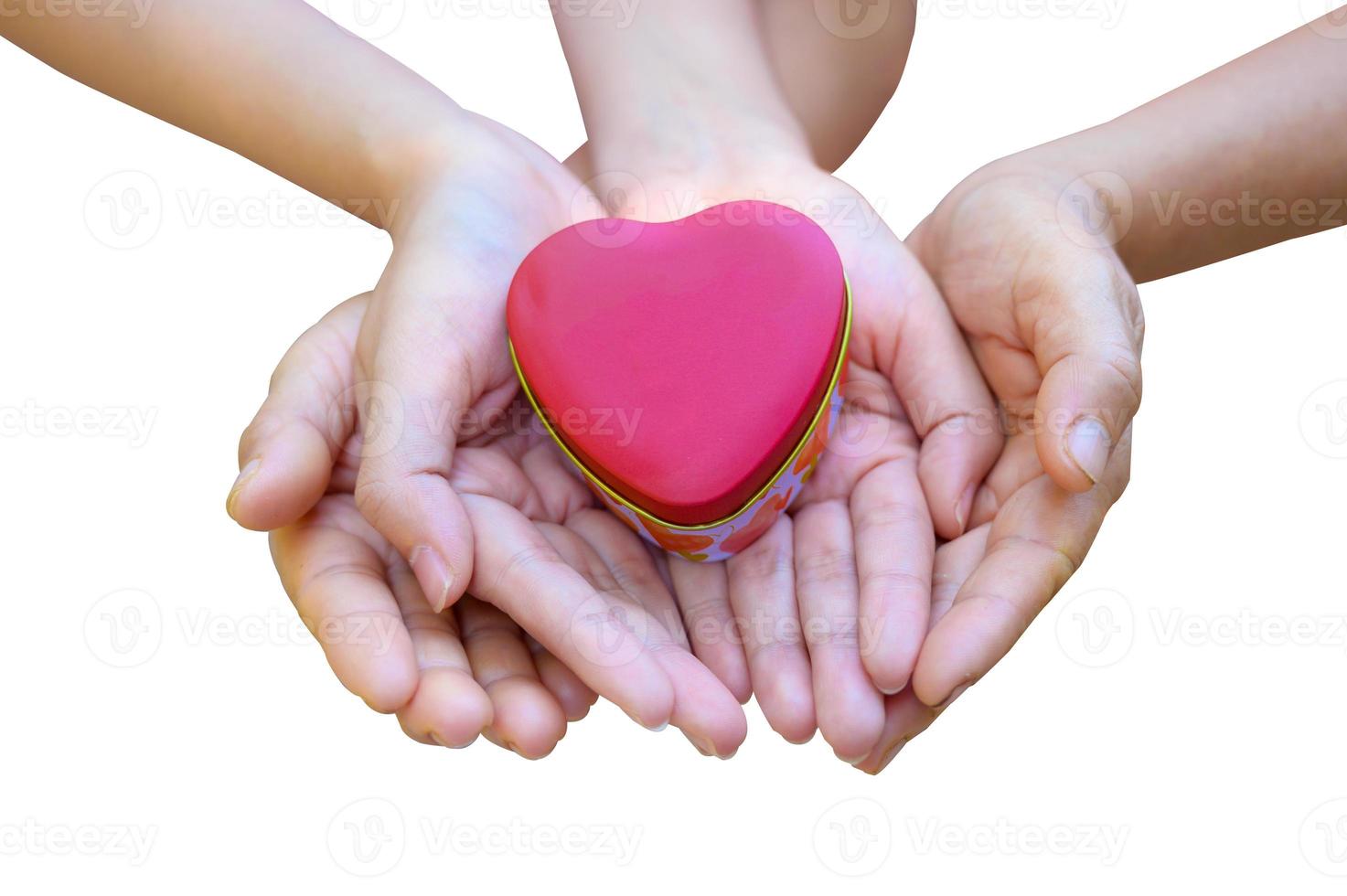 The hands of children and adults in the family have a heart in their hands. Isolate photo