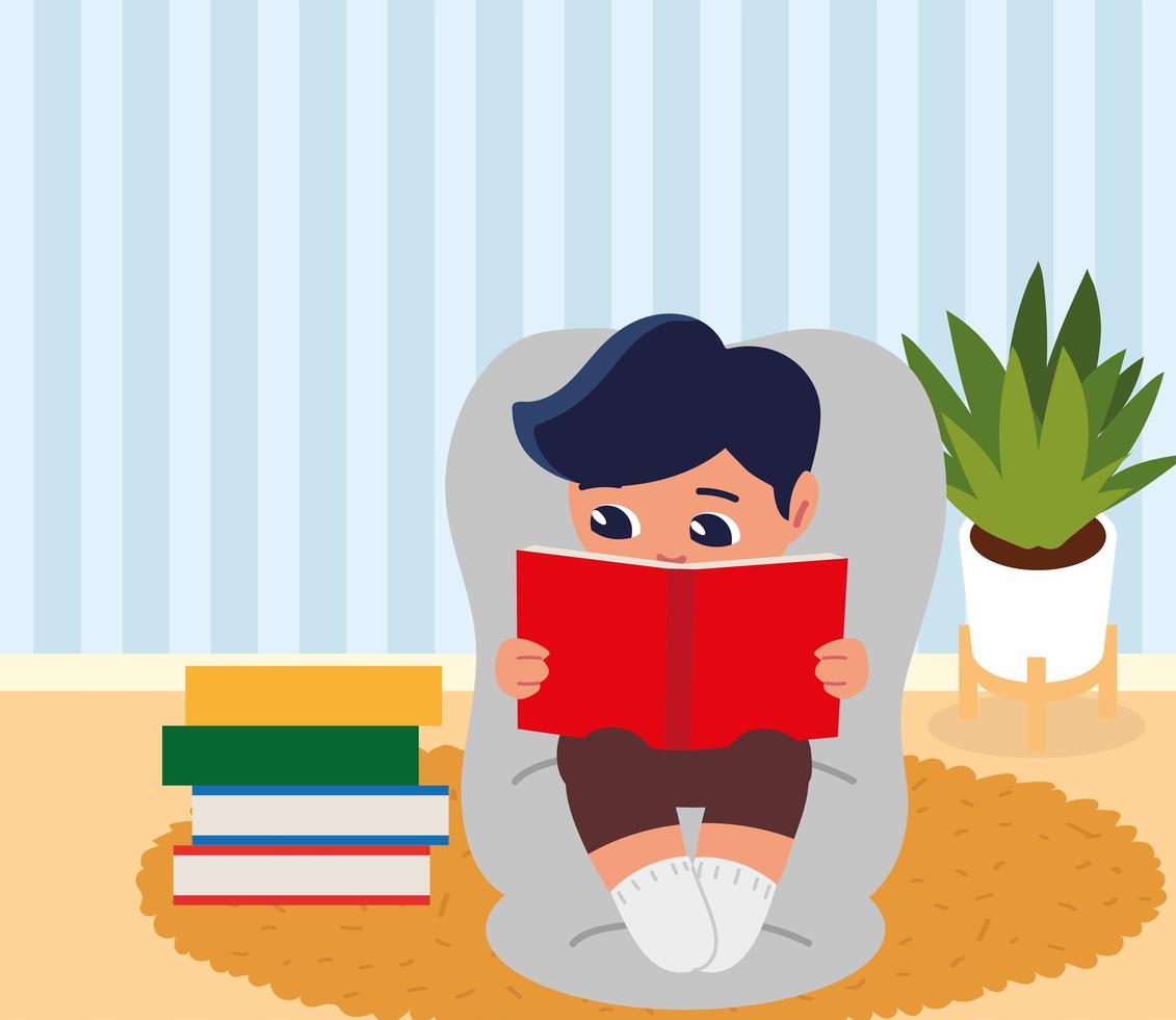 boy with books on chair vector