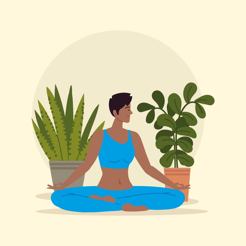 mujer meditando en la naturaleza vector