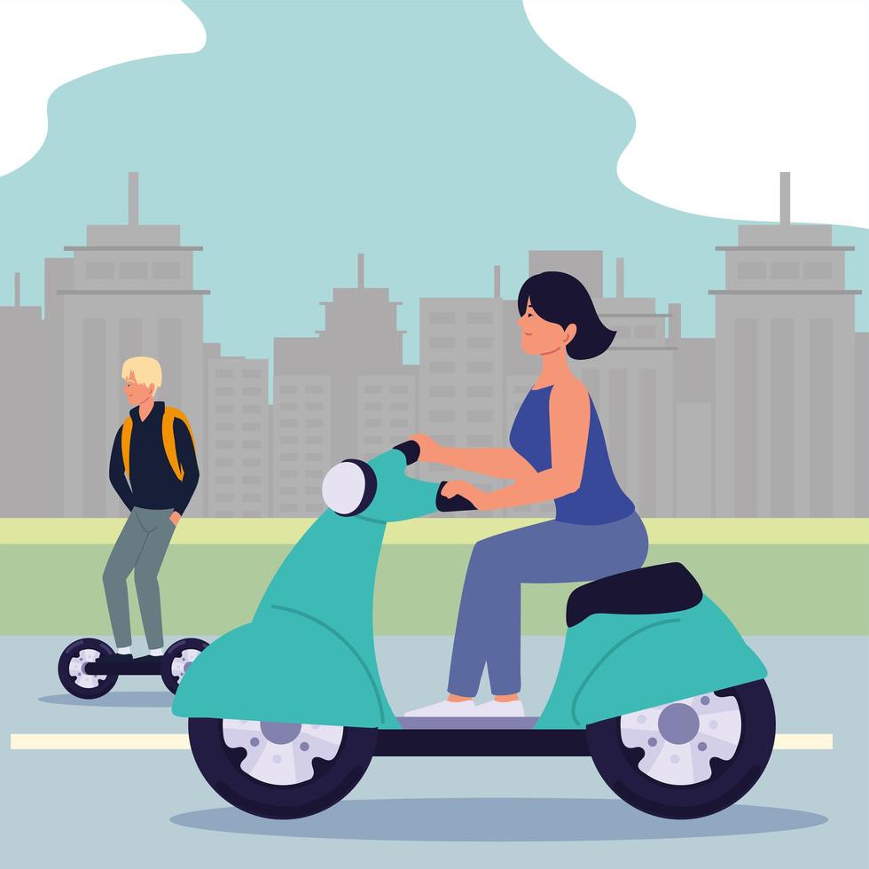 woman man with electric transport vector