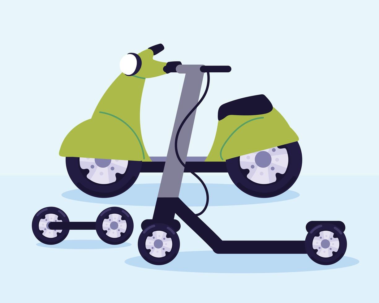 set electric scooter transport vector
