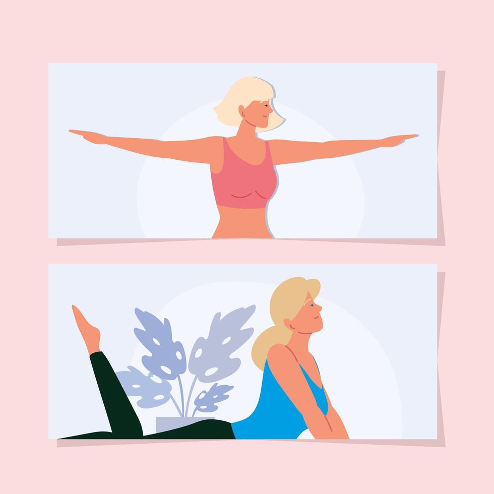 banner de posiciones de yoga para mujeres vector