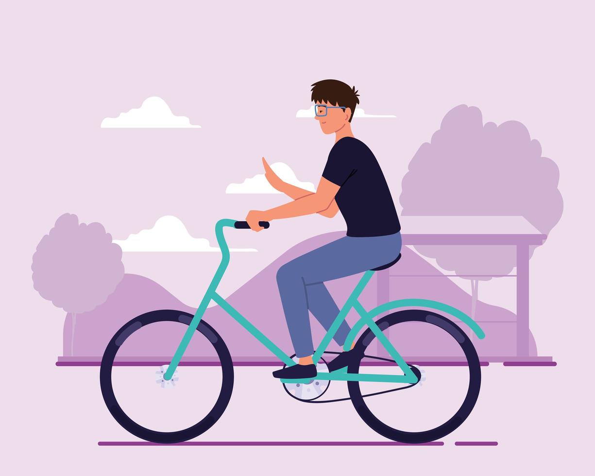 hombre feliz en bicicleta vector