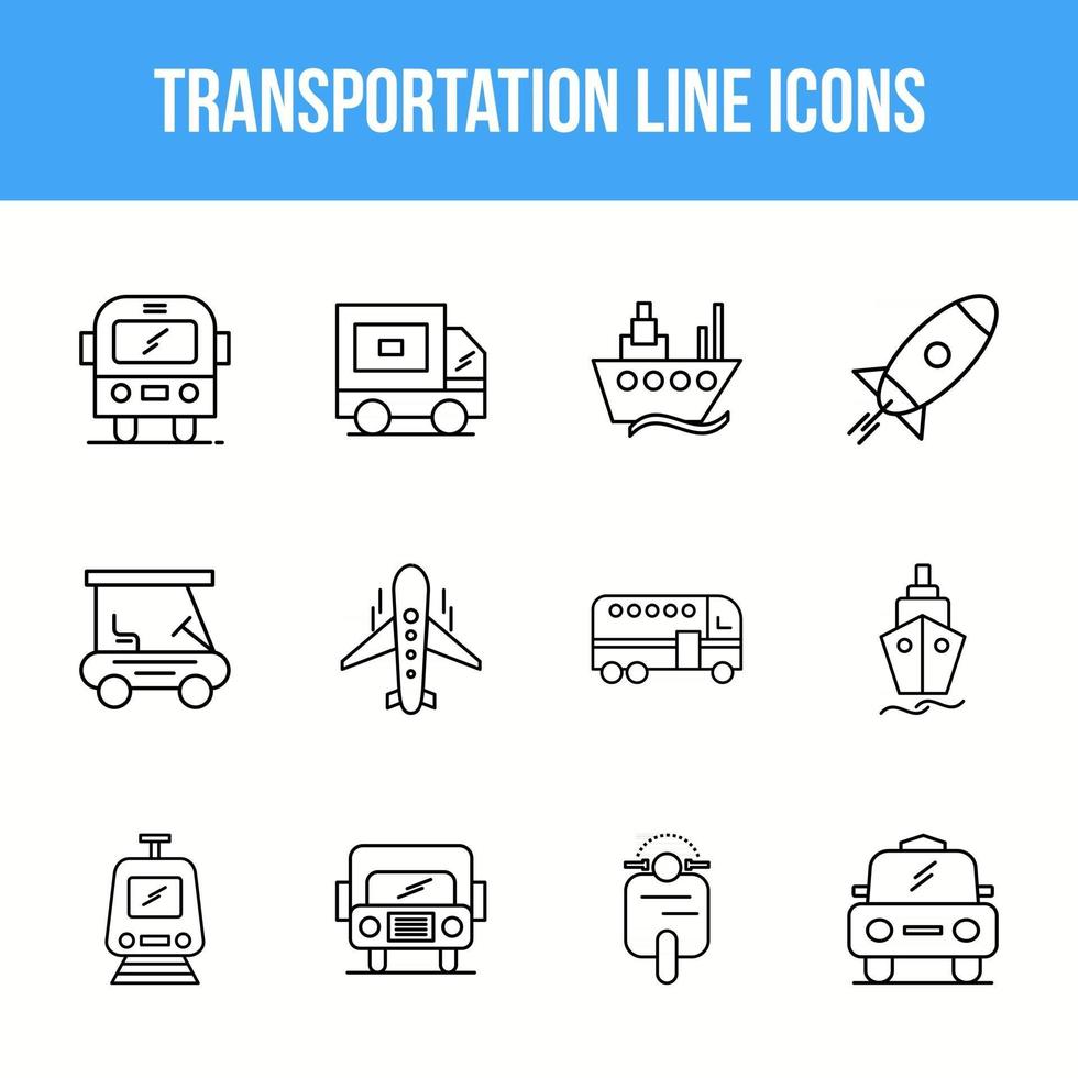 conjunto de iconos de línea de transporte único vector