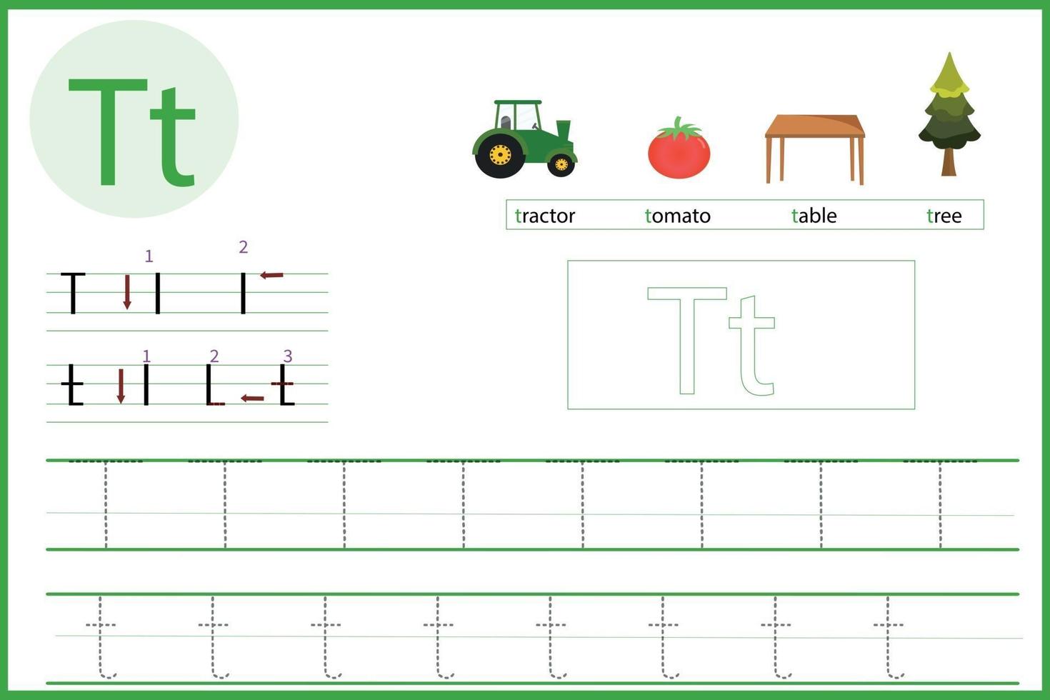 aprende la letra t vector