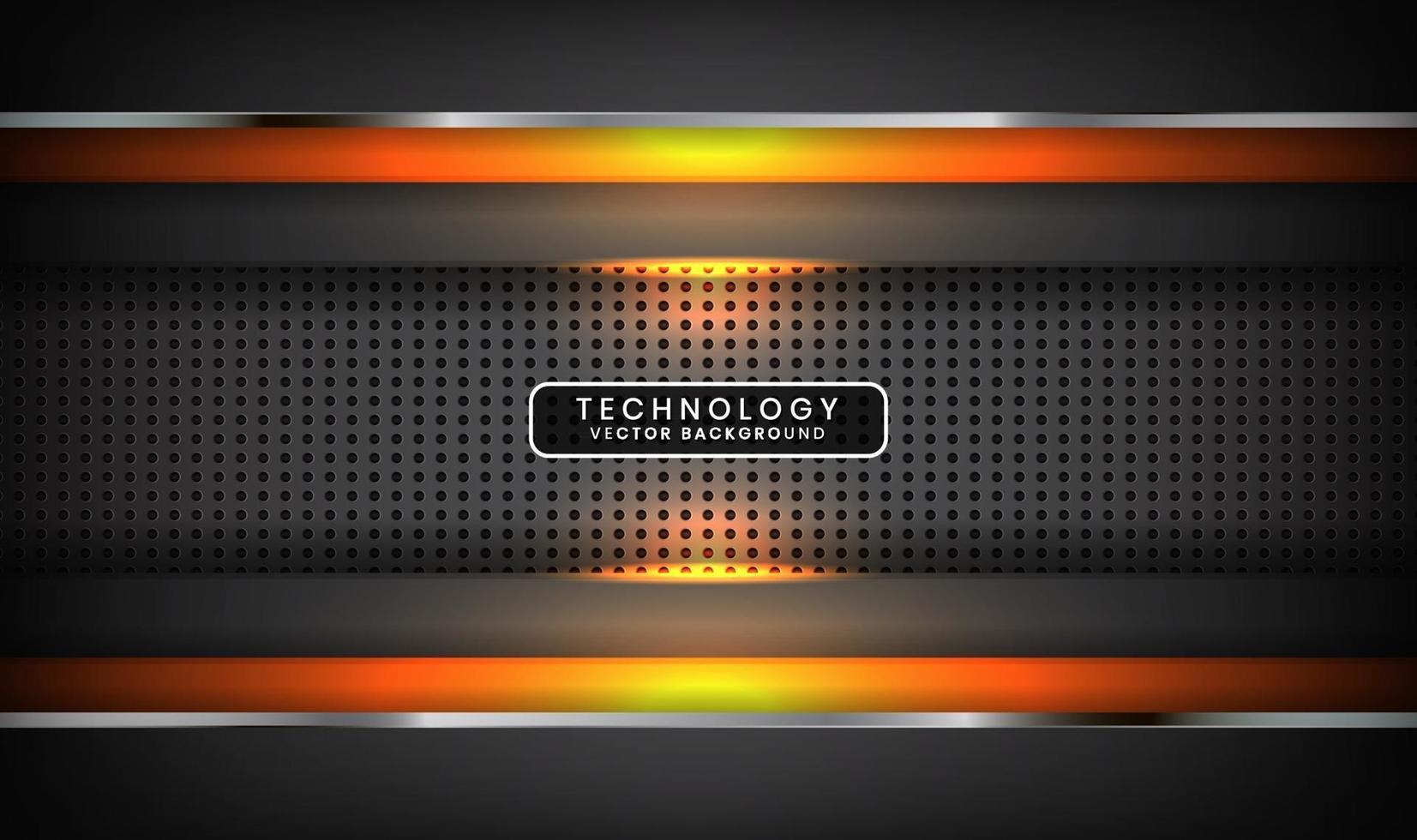 Abstract 3D grey techno background overlap layers on dark space with orange light effect decoration. Modern graphic design template elements for poster, flyer, card, cover, brochure, or landing page vector