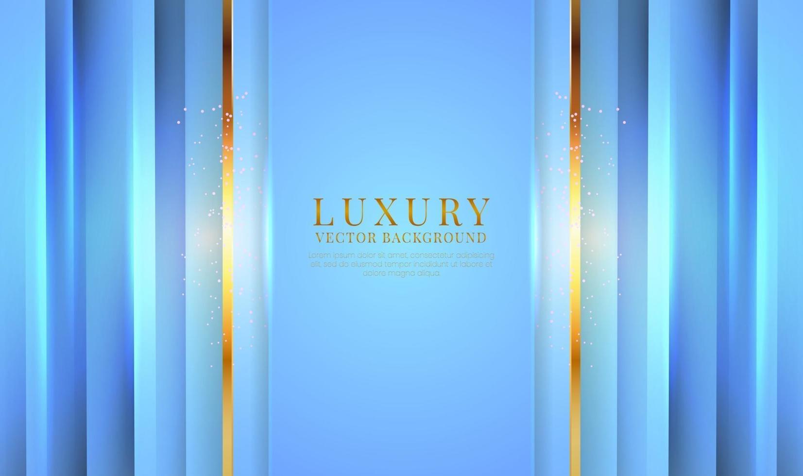 Abstract 3D blue luxury background with golden lines style. Overlap layers on bright space with glitter dots decoration. Modern graphic template elements for banner, poster, flyer, cover, or brochure vector