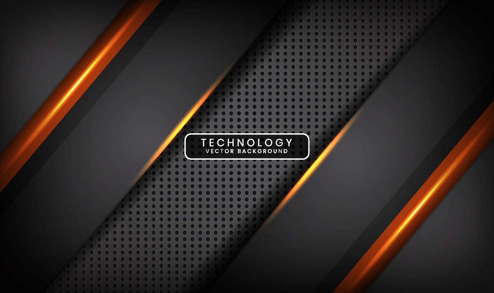 Abstract 3D grey techno background overlap layers on dark space with orange light effect decoration. Modern graphic design template elements for poster, flyer, card, cover, brochure, or landing page vector