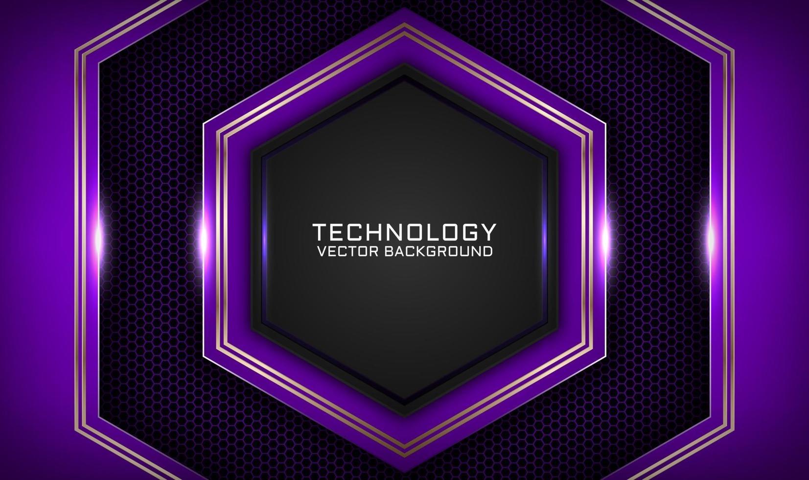 Abstract 3D purple techno background overlap layers on dark space with white light effect decoration. Modern graphic design template elements for flyer, card, cover, brochure, or landing page vector