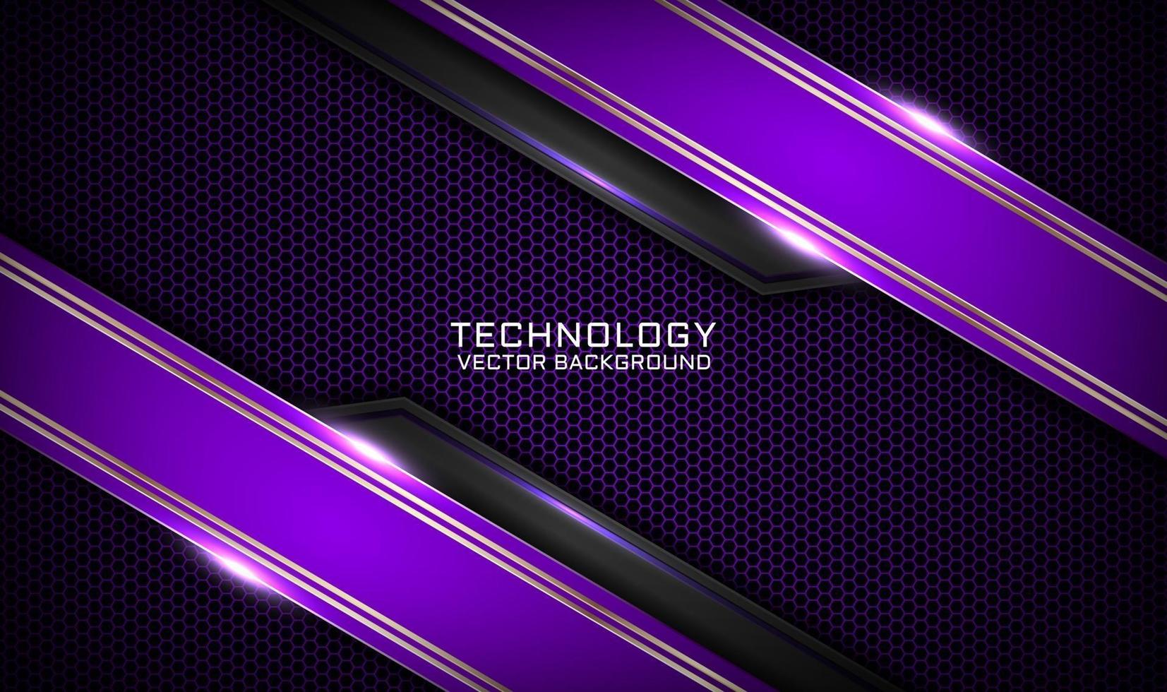 Abstract 3D purple techno background overlap layers on dark space with white light effect decoration. Modern graphic design template elements for flyer, card, cover, brochure, or landing page vector