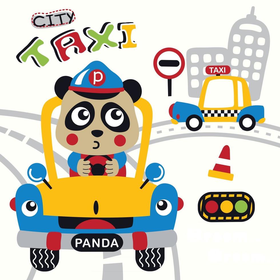 panda the taxi driver funny animal cartoon vector