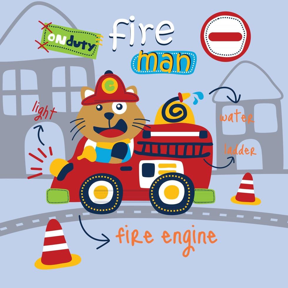 cat the fire rescue funny cartoon vector