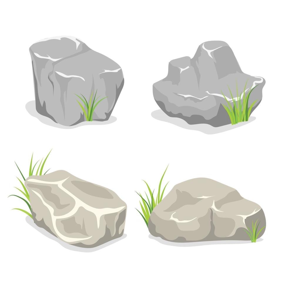 Nature outdoor rocks stones with green grass illustration vector