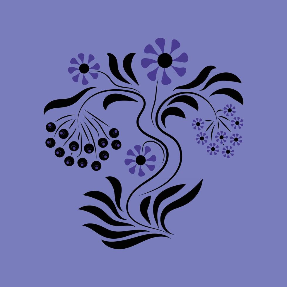 Folk floral art print  Flowers abstract art  poster vector