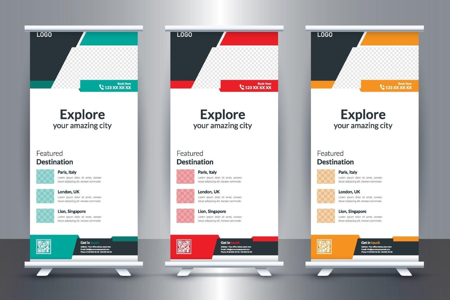 idea de diseño de banner enrollable de viaje gratis para agencia de viajes y turismo vector