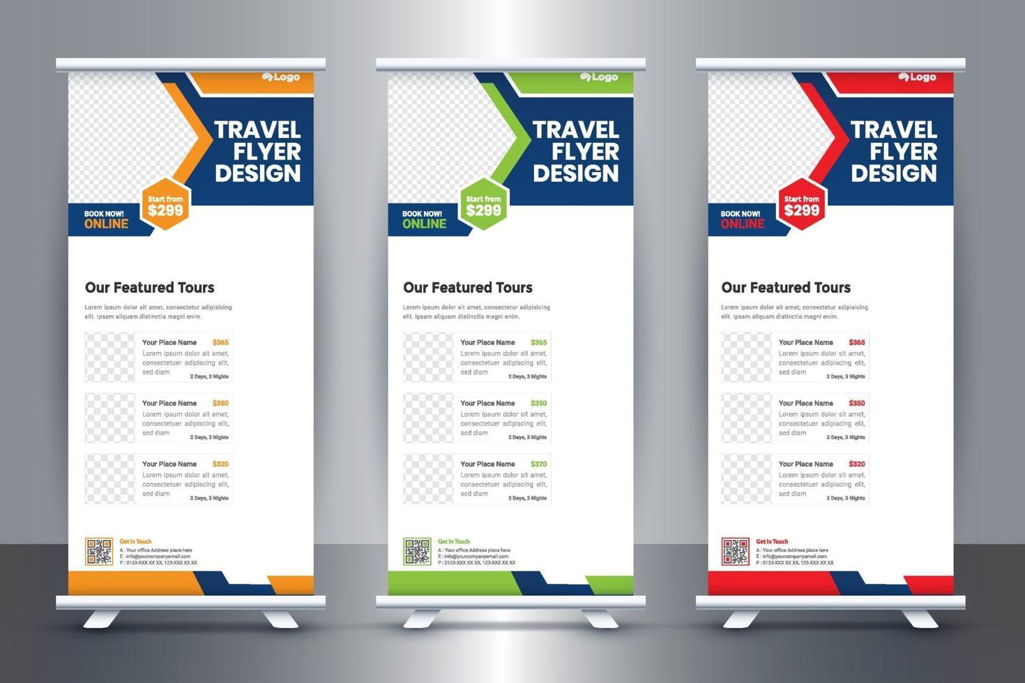 Free Travel Roll Up Banner Design Idea For Travel and Tourism Agency vector