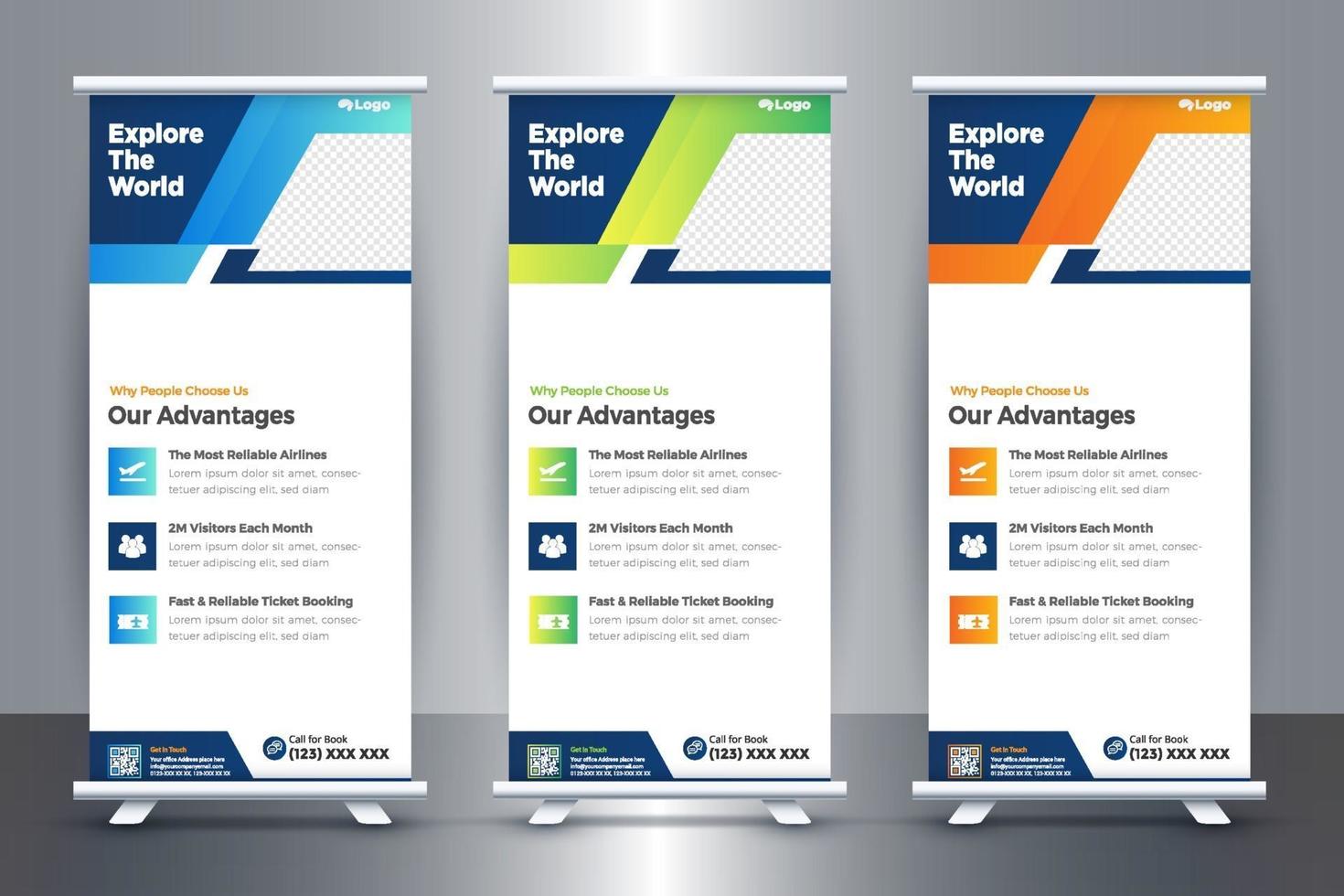Free Travel Roll Up Banner Design Idea For Travel and Tourism Agency vector