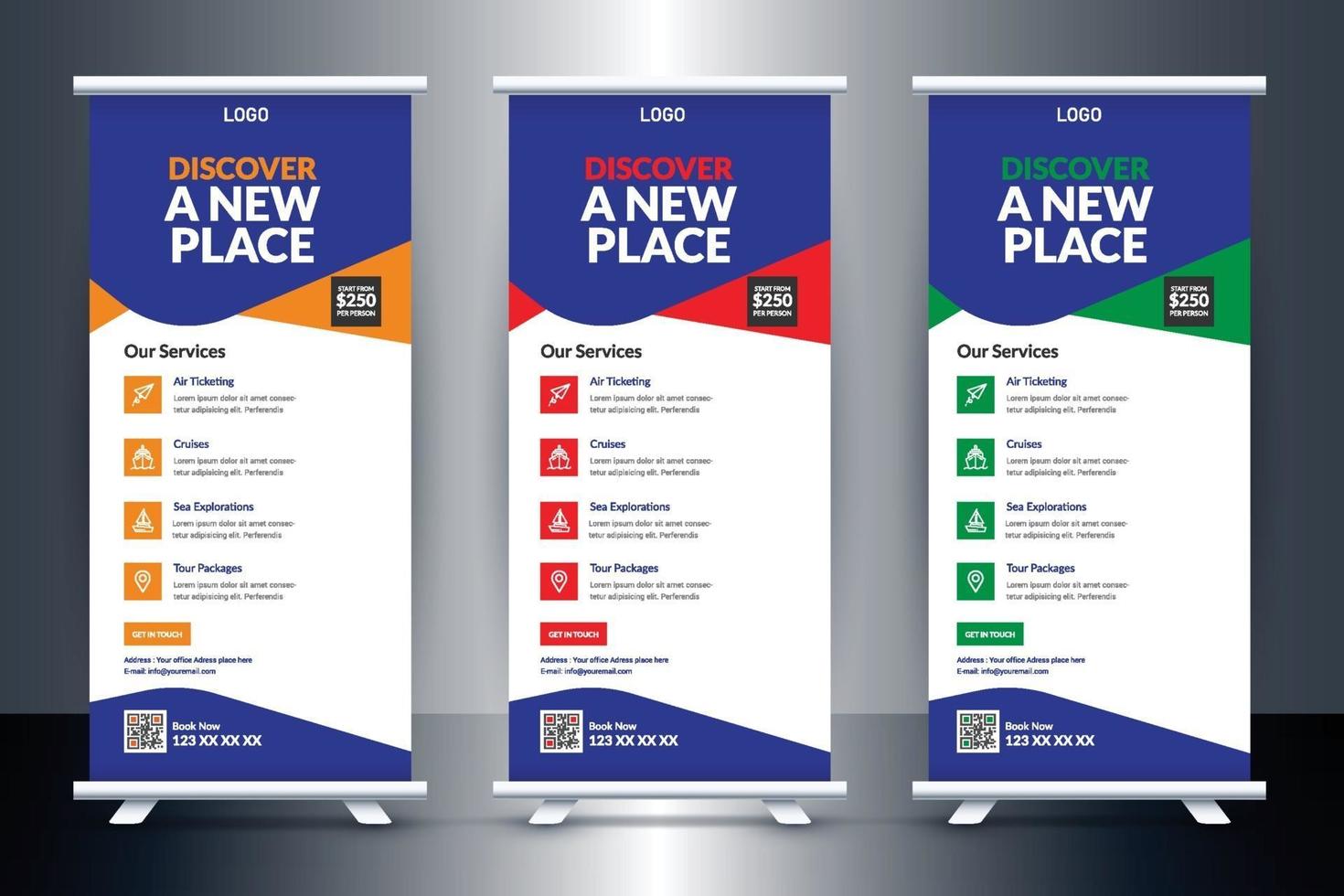 Free Travel Roll Up Banner Design Idea For Travel and Tourism Agency vector