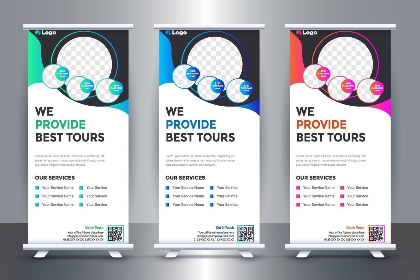 idea de diseño de banner enrollable de viaje gratis para agencia de viajes y turismo vector