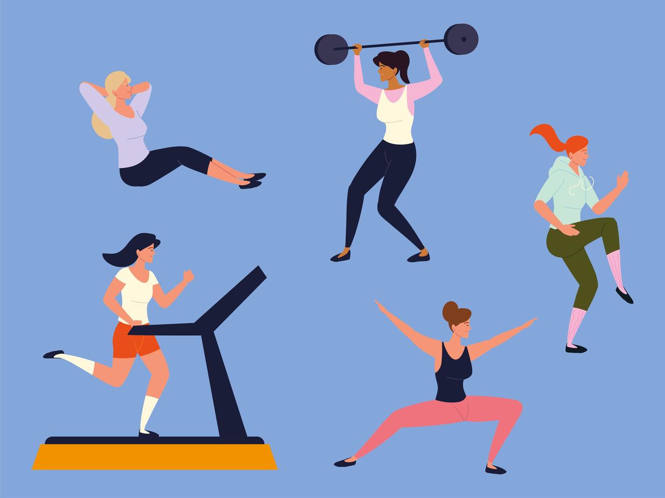 women doing fitness exercises vector