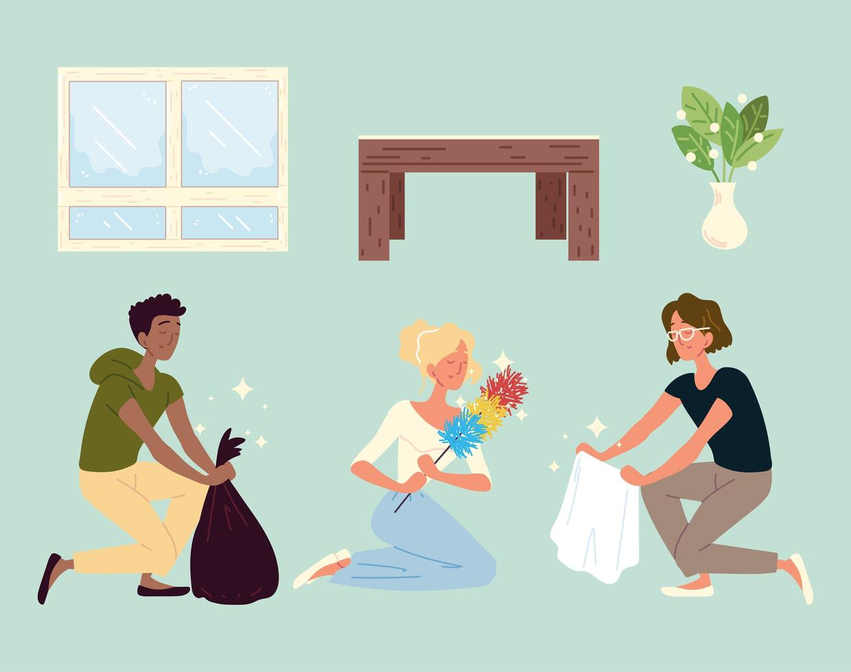 cleaning people set vector