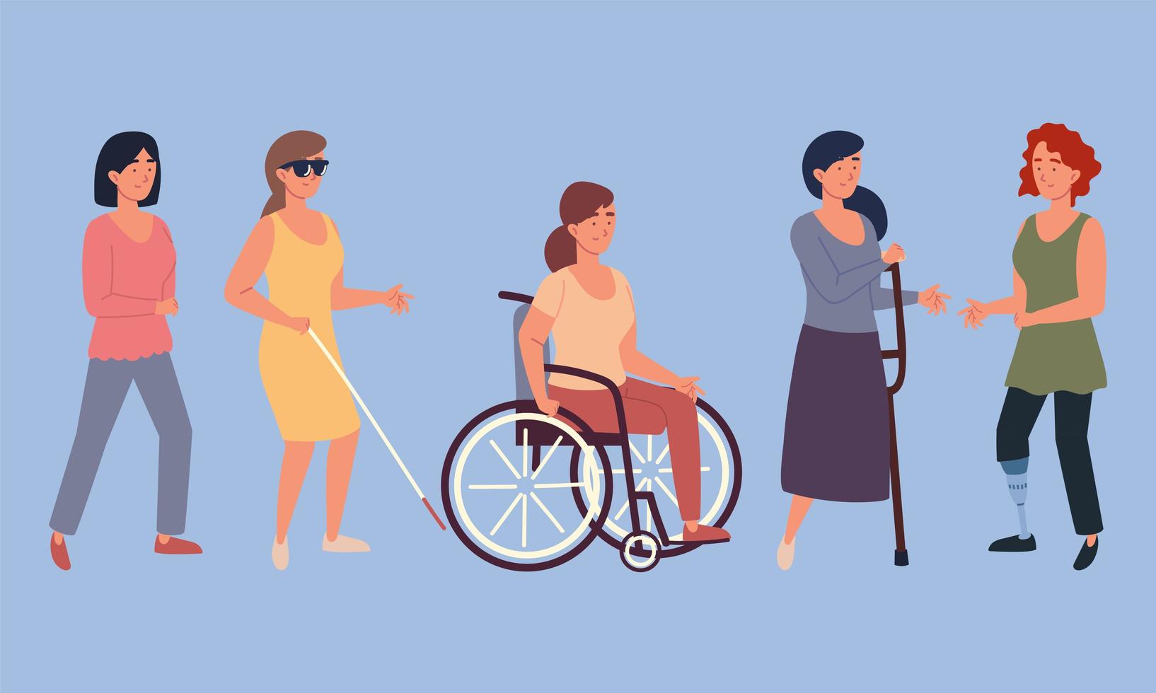 women disabled characters vector