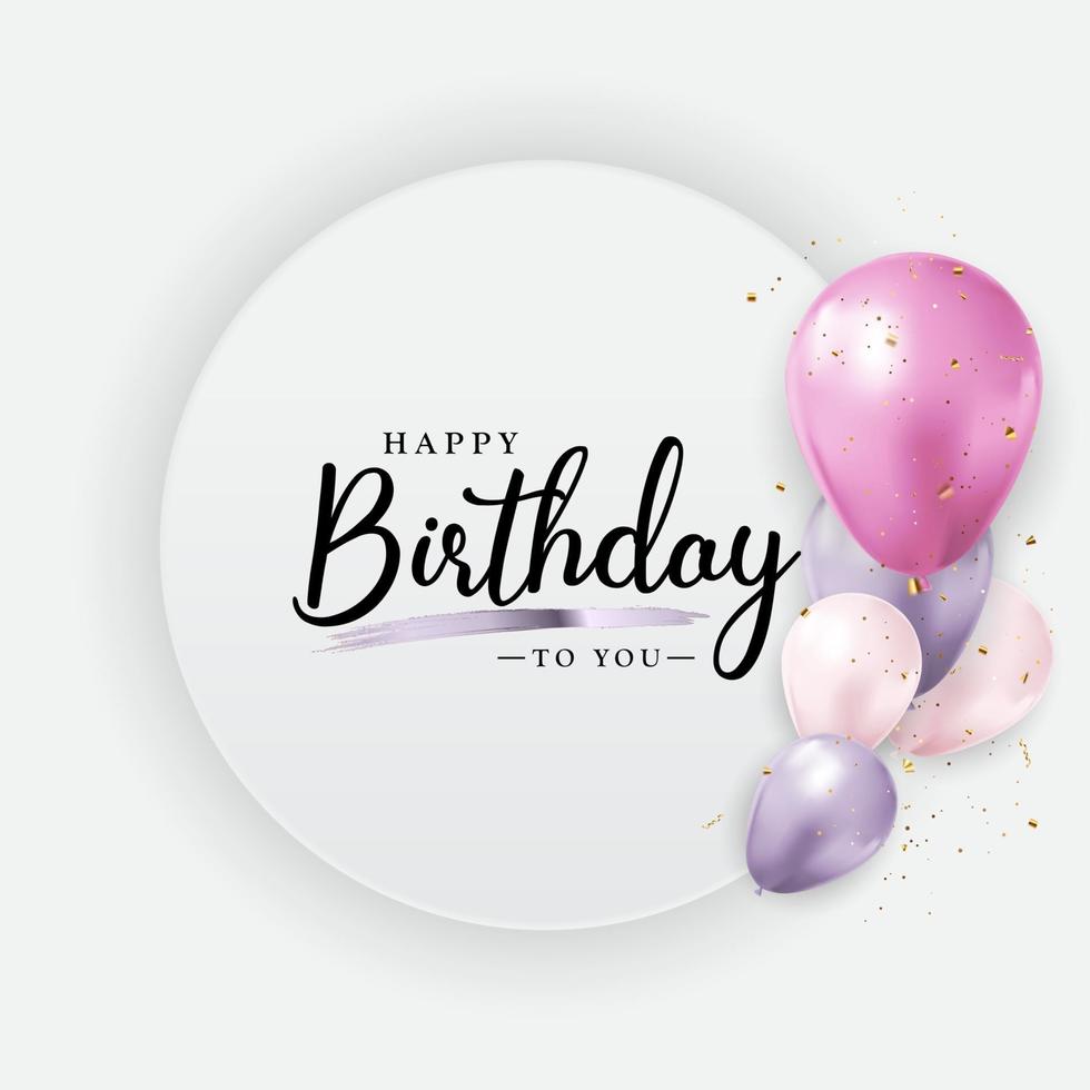 Happy Birthday congratulations banner design with Confett and Glossy Glitter Ribbon for Party Holiday Background vector