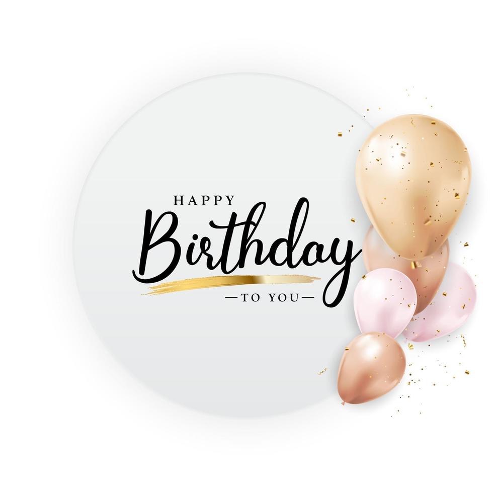 Diseño de banner de felicitaciones de feliz cumpleaños con confett y cinta brillante brillante para fondo de fiesta vector