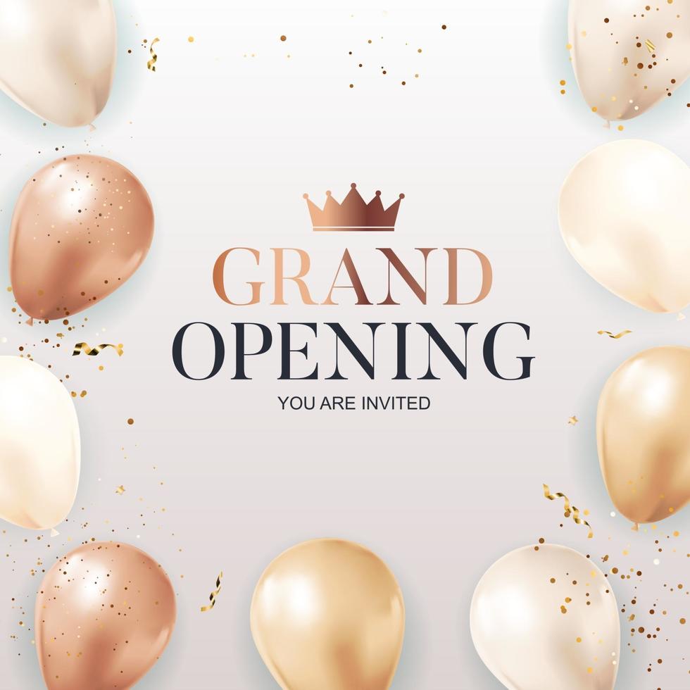 Grand Opening congratulation background card with red ribbon and confetti. Vector Illustration