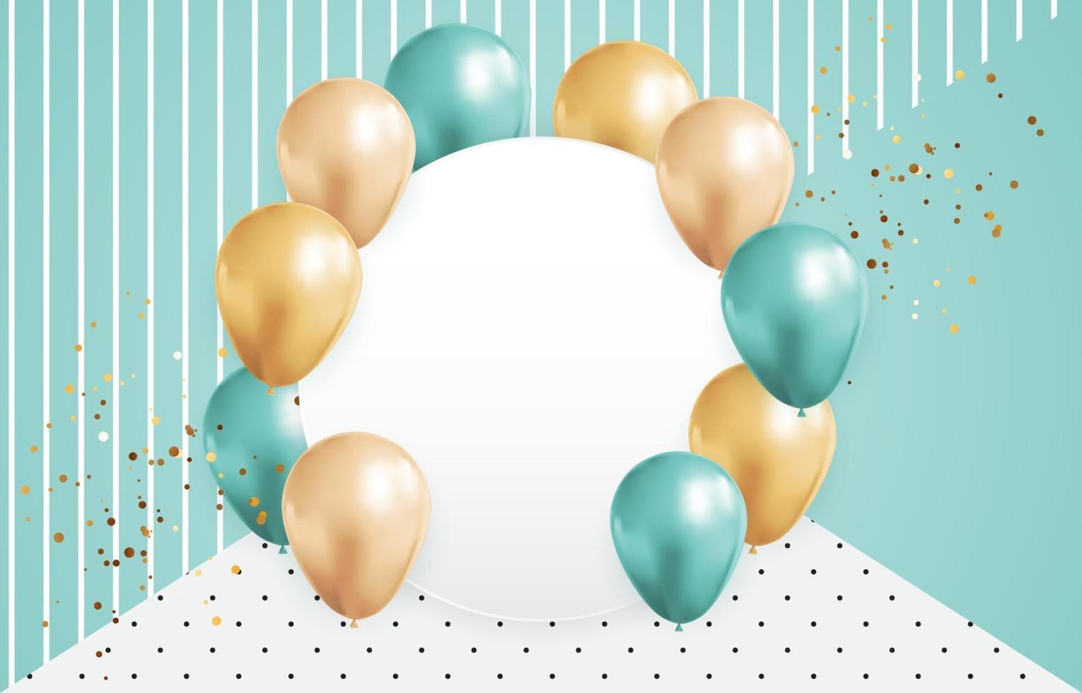 Abstract Background with Realistic Balloons, frame, confetti. Vector Illustration