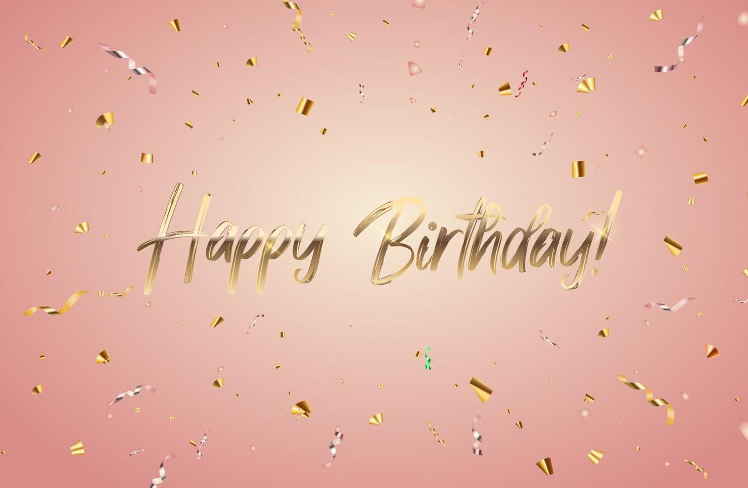 Diseño de banner de felicitaciones de feliz cumpleaños con confeti y cinta de brillo brillante para el fondo de fiesta. ilustración vectorial vector