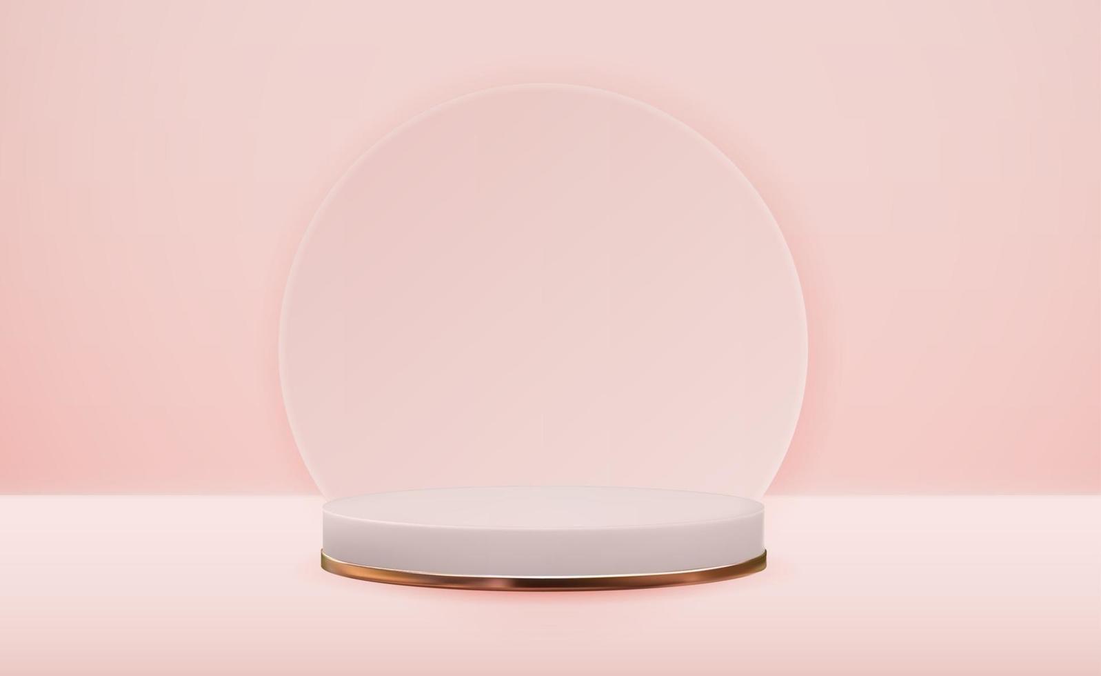 Realistic 3d white pedestals over pink background. Trendy empty podium display for cosmetic product presentation, fashion magazine. Copy space vector illustration