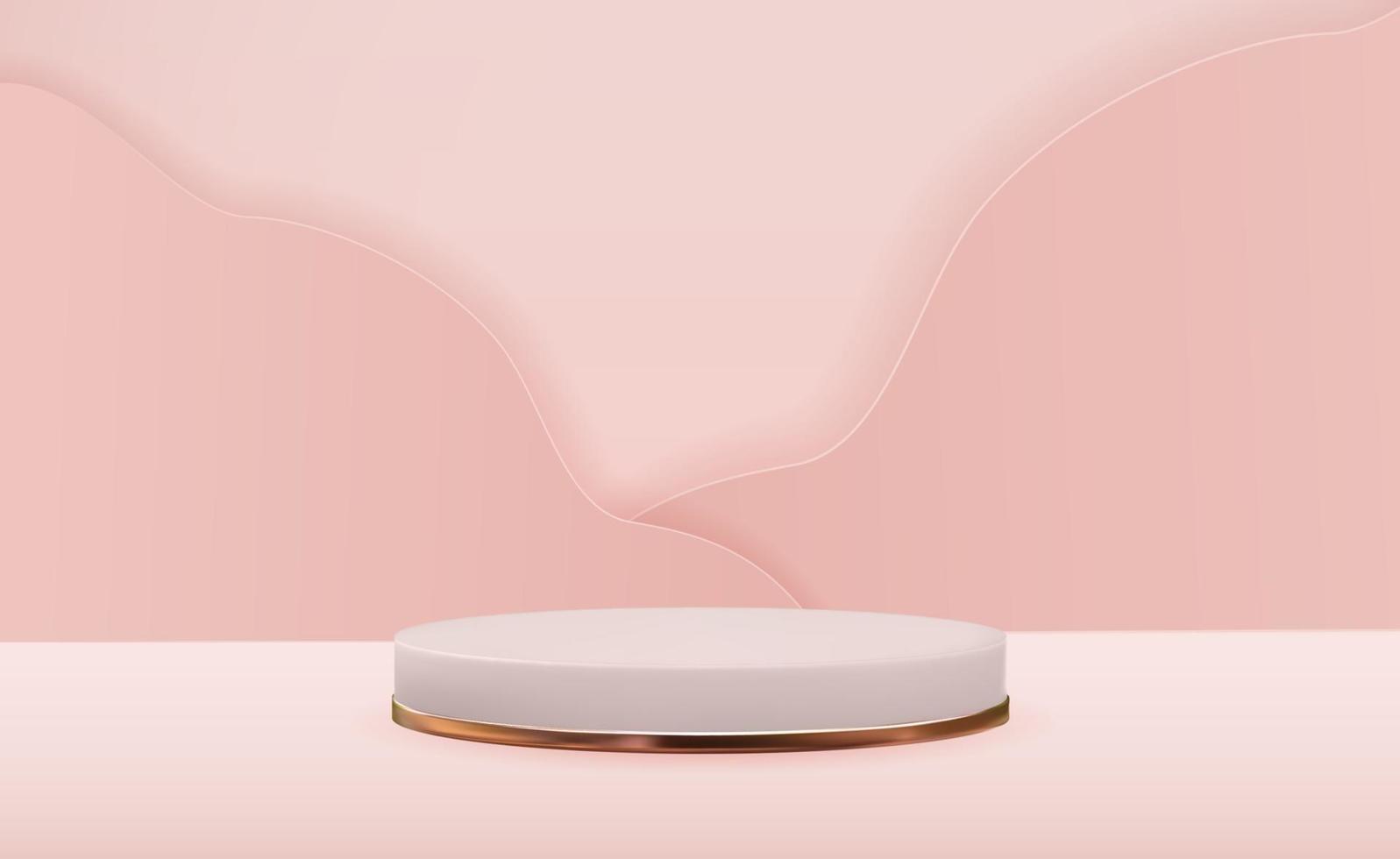 Realistic 3d pedestal over pink trendy background. Empty podium display for ads cosmetic product presentation, fashion magazine. Vector illustration