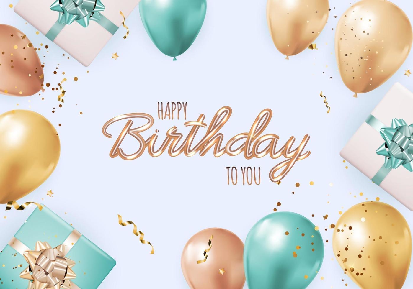 Fondo de cumpleaños feliz fiesta con globos realistas, caja de regalo y confeti. ilustración vectorial vector