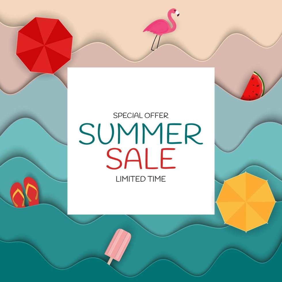 Summer Sale paper Cut Template Background. Special offer vector illustration
